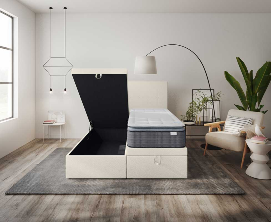 Bed met opbergruimte Cassia Wit Gekruld - 90x200 cm