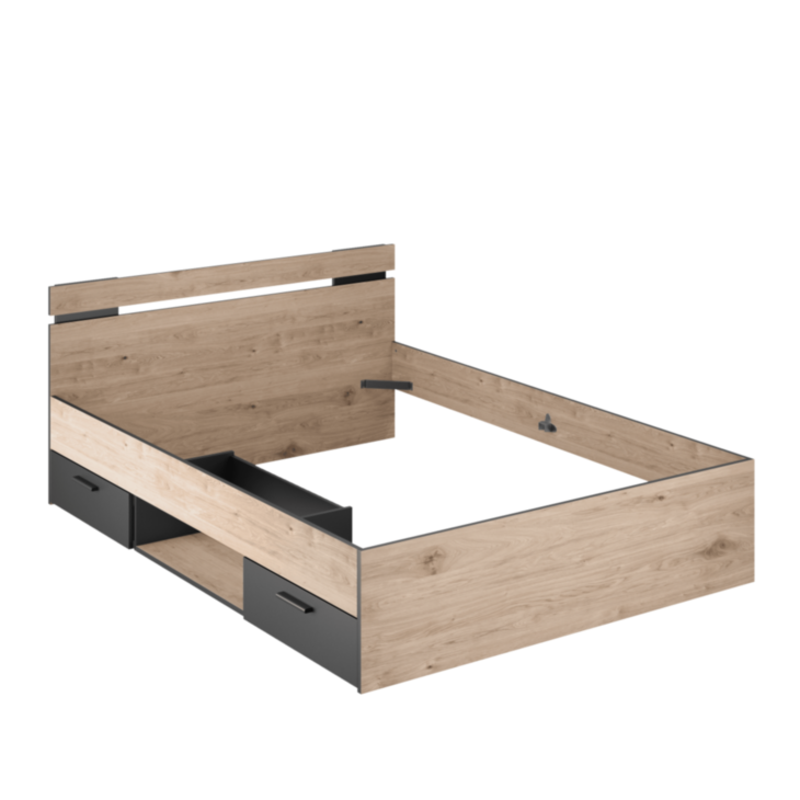 Bed Michigan Eik/Zwart - 140x190 cm