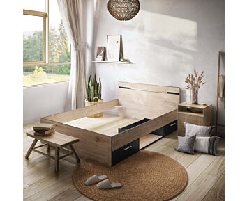 Bed Michigan Eik/Zwart - 140x190 cm
